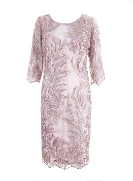 Prosta sukienka z pięknej wysokogatunkowej haftowanej koronki w kolorze wrzosowym marki marselini