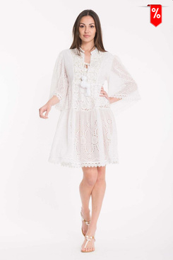Sukienka/tunika Agata 3/4 ecru w stylu boho marki David